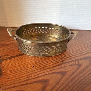 Vintage Brass Oval  Tray/Basket With Handles 7.5” x 4.5” x 1.75”